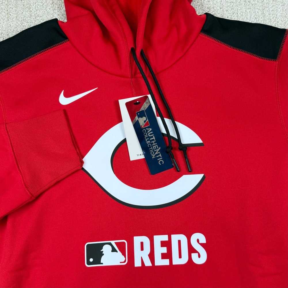 NEW Nike Therma-Fit Mens Medium Cincinnati Reds MLB Authentic Fleece Hoodie